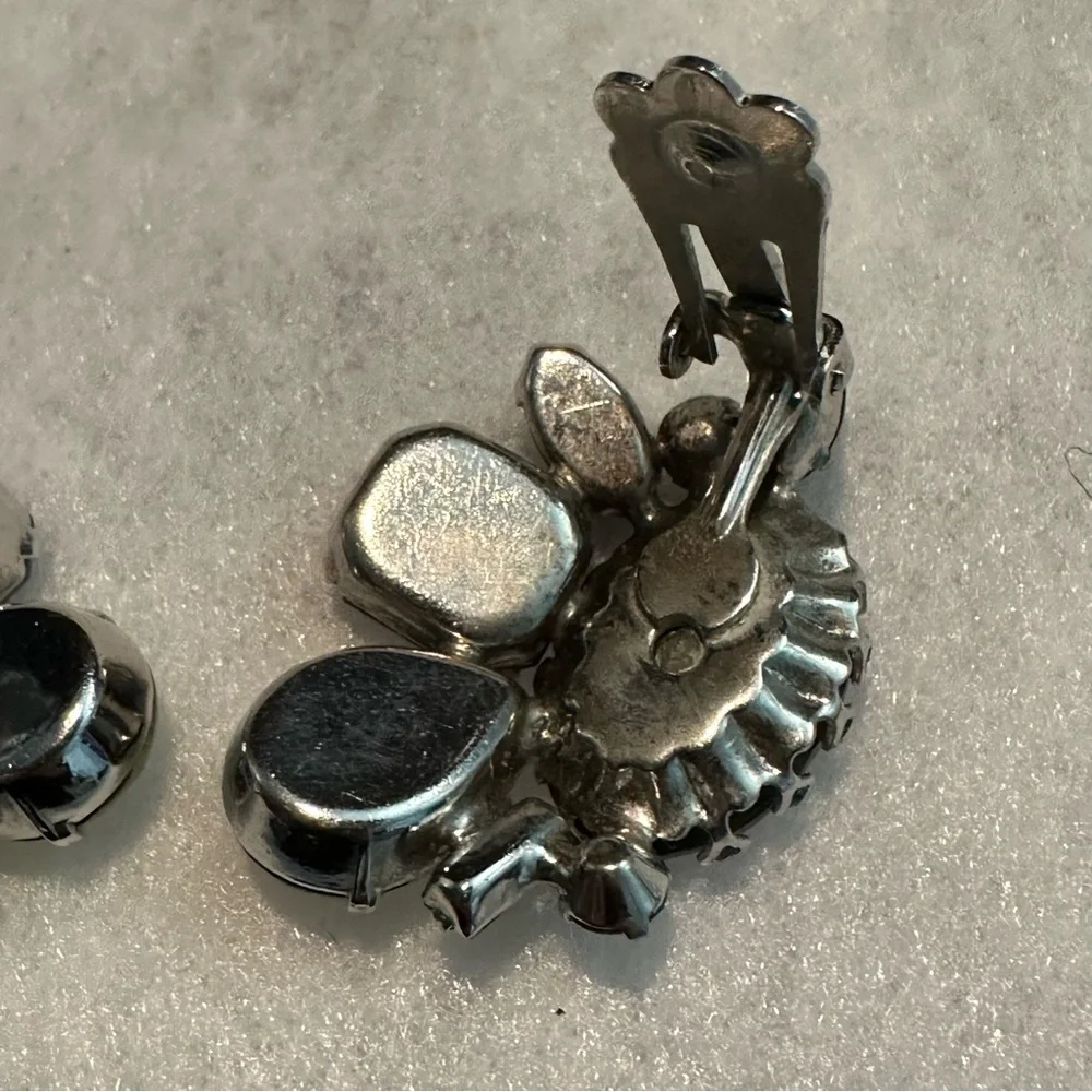 Alice Caviness Clustered Rhinestone Vintage Clip Earrings